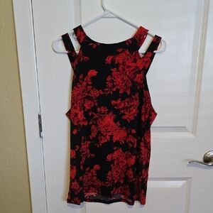 Diana Bella Red Floral Sleeveless Top XL